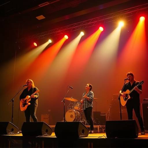 Captura de pantalla de un video musical para la banda Los Sonidos del Alma, mostrando a los müsicos tocando en un escenario con luces y efectos especiales.