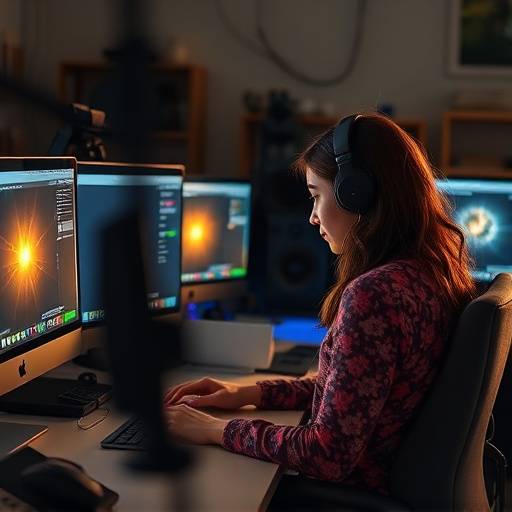 Imagen de Elena García, Editora de Video de Élite Visual, editando un video en su estación de trabajo.